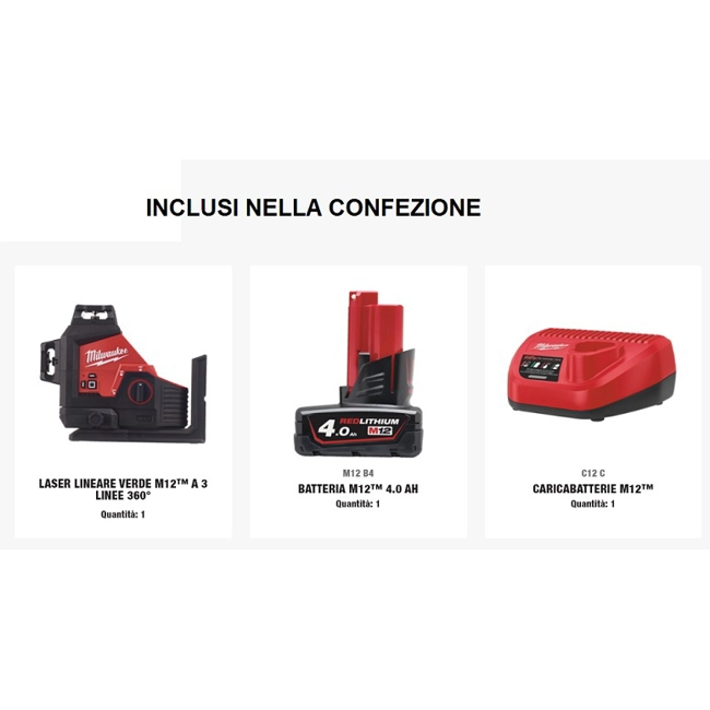 Vendita online Kit laser verde M12™ 12V a 3 linee 360° con accessori